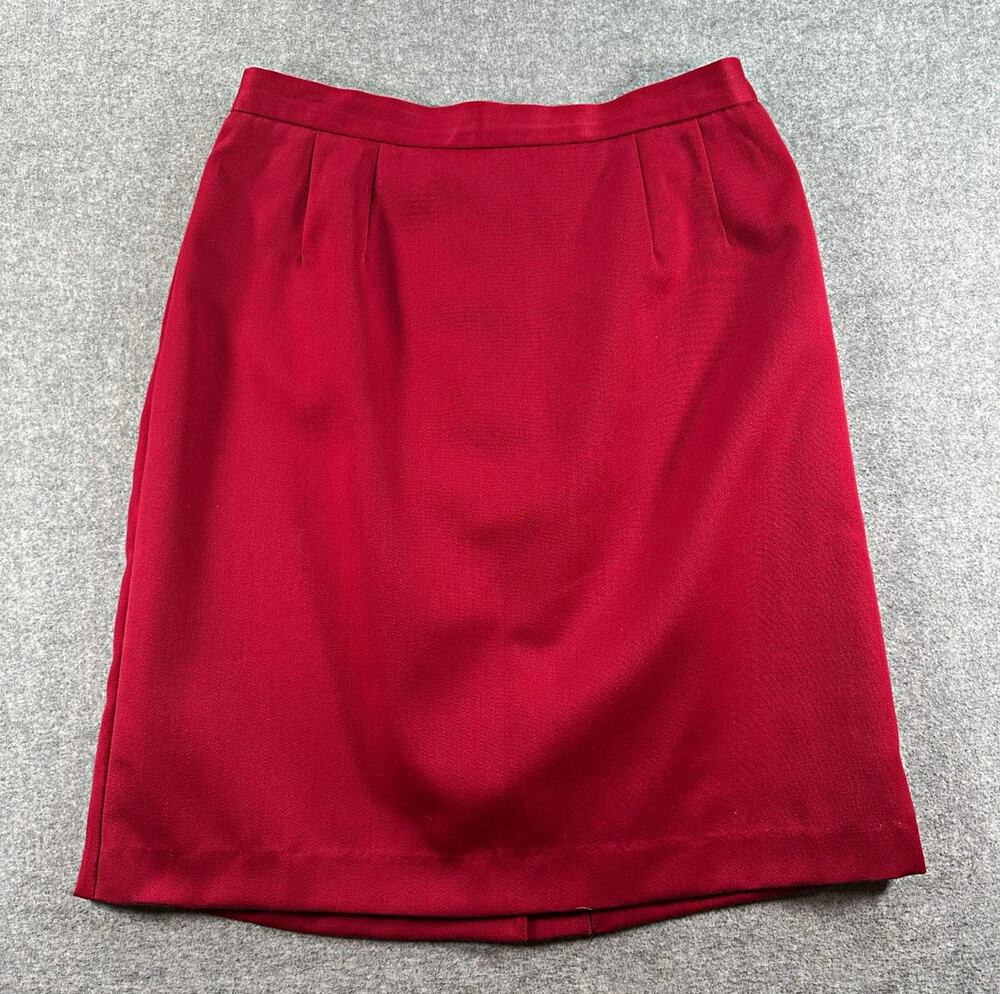 Vntg Michael Mims Kathy Cole Women's Red Wool Blend Twill Lined Pencil Skirt L
